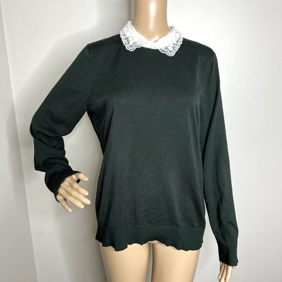 Cable & Gauge Green Lace Collar Sweater - Picture 1 of 8